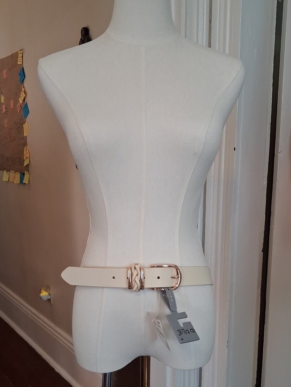 Linea Pelle Ivory Women's Waist Belt with Gold-Tone Braided Buckle Size Medium